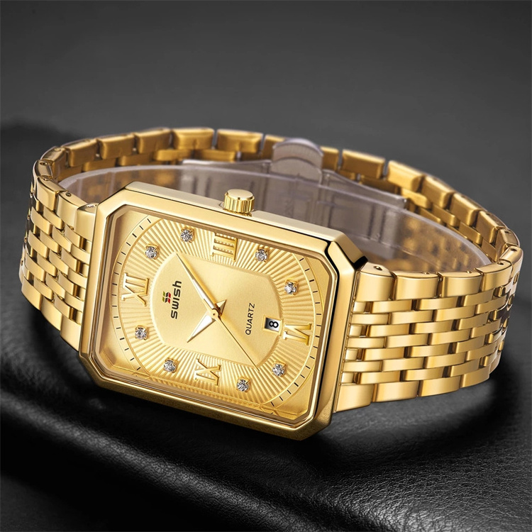 SWISH watch 0118 fashion Golden Watches Men Top Brand Designer Quartz Wristwatches Creative Rectangle Diamond Watch Waterproof