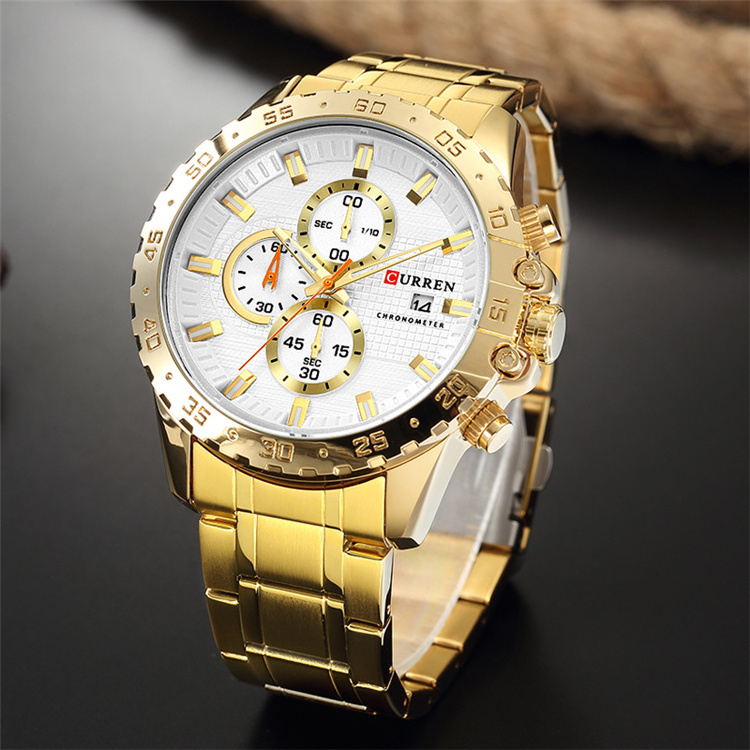 Curren 8334 Golden Men Watch 2021 Top Brand fashion Business Male Wrist Watches Chronograph Gold watch curren men