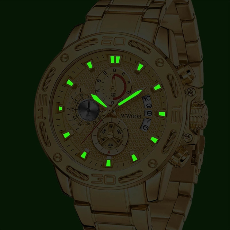 wwoor 8879 men watches chronograph New Men Watches Gold Stainless Steel Quartz Watch Men Waterproof Sport Chronograph 2021