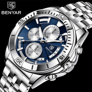 Montre BENYAR 5180 fashion Quartz Watches Stainless Steel Fashion Men Watch Top Brand Casual Men benyar- Chronograph Watch