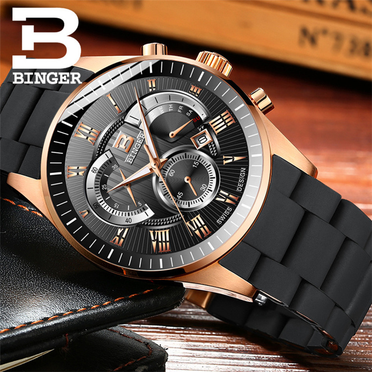 BINGER 1123 Men's Quartz  Watch Men Chronograph Top Brand fashion Watch Binger Round Steel Water Resistant binger orologi