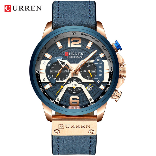 CURREN 8329 Casual Sport Chronograph Black Wrist Watches Luxury Quartz Leather Waterproof Wristwatches Relogio Masculino For Men