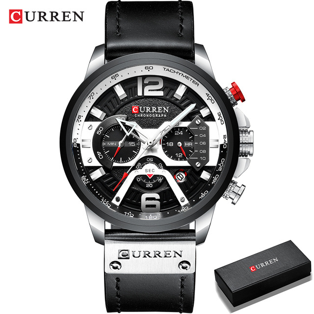 CURREN 8329 Casual Sport Chronograph Black Wrist Watches Luxury Quartz Leather Waterproof Wristwatches Relogio Masculino For Men