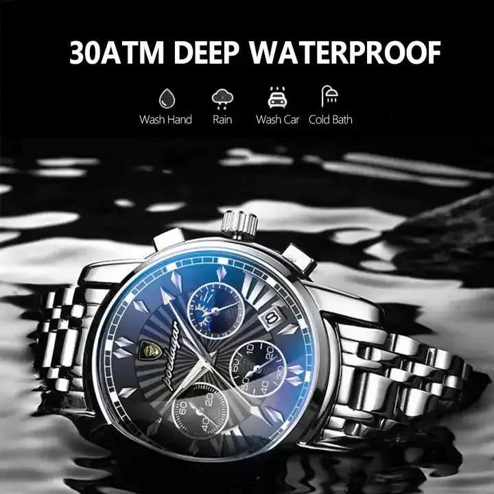 POEDAGAR 6198 Stainless Steel Luxury Watch Reloj Business Waterproof Male Clock Luminous Date Stainless Steel Quartz Men Watch