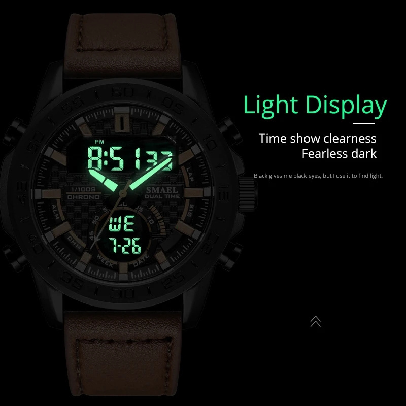 Smael 1407 Men Genuine Leather Belt Japan Digital Watch Analog Luxury LED Display Sport Watches For Men