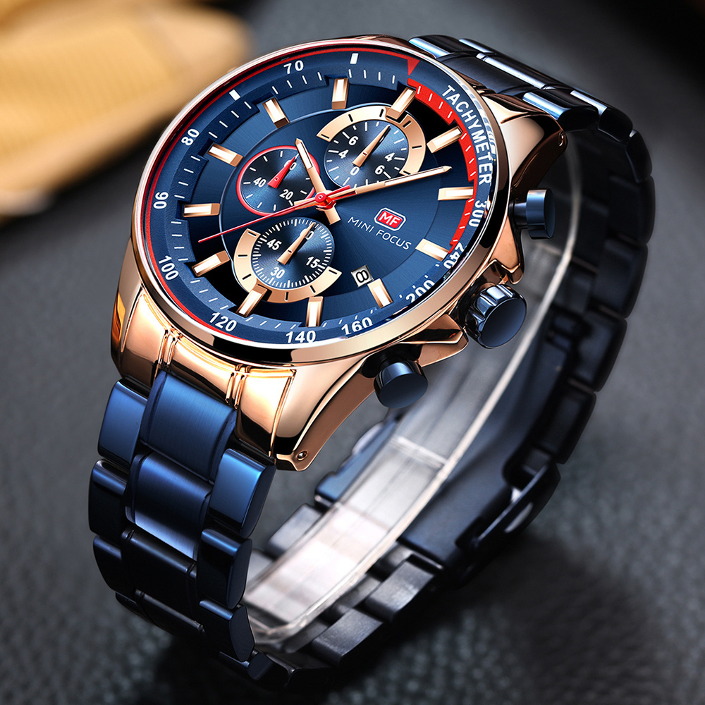 MINI FOCUS MF0218G Luxury Brand Men Watches Stainless Steel 3 Chronograph Drop Shipping High Quality Quartz Watch for Men