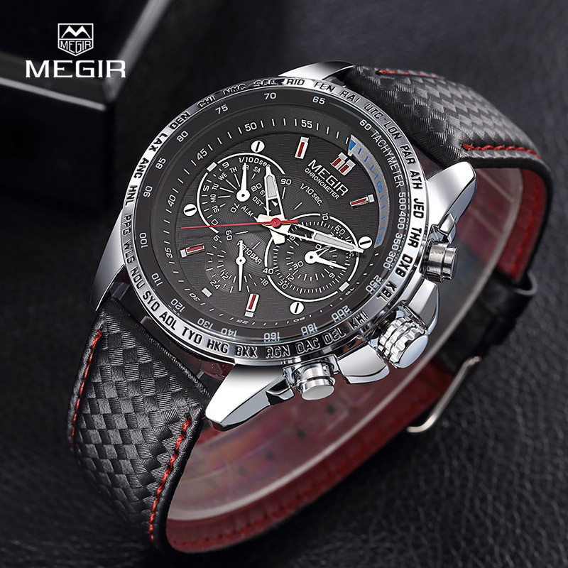 Megir 1010 Fashion Men's Quartz Wristwatch Reloj Montres Homme Chronograph Waterproof Leather Watches Casual Watch For Male Man