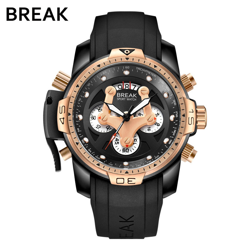 BREAK 5601 Men'S Fashion Casual Silicone Quartz Auto Date Luminous Pointer Watch