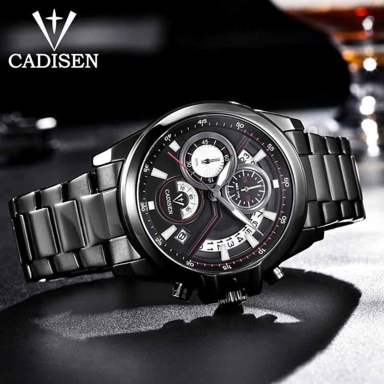 CADISEN 9016G Mens chronograph fashion leather steel strap quartz watches date  designer classic luxury watch