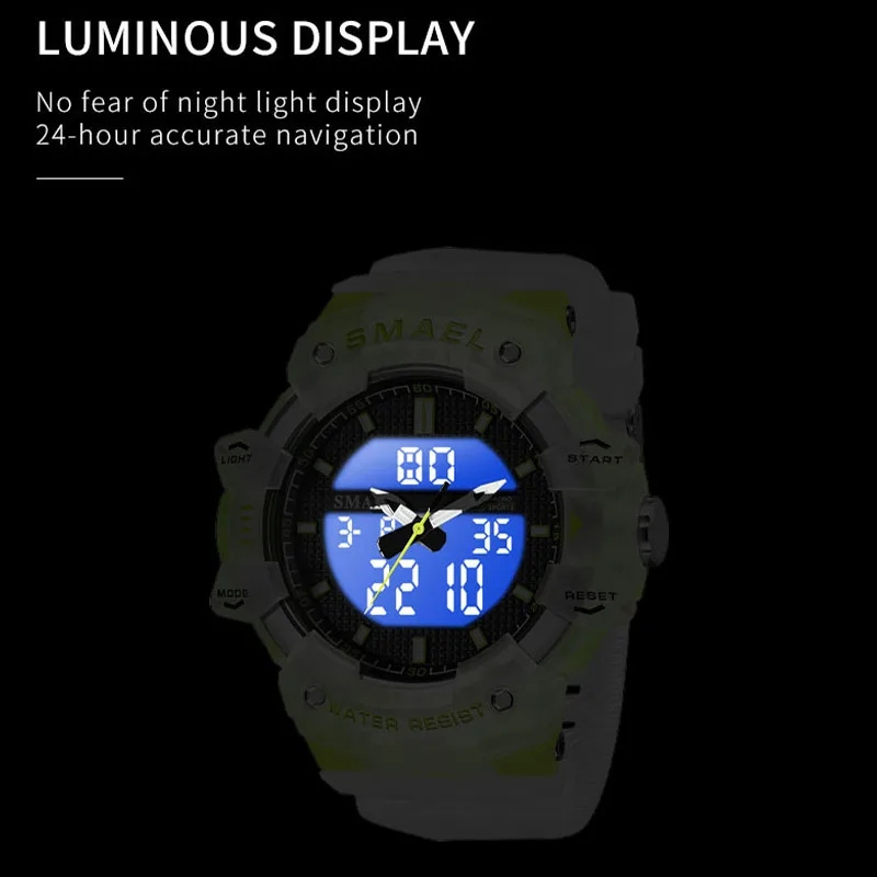 Smael 8080 Brand Shock Resistant Sports Watch Men Waterproof Dual Time ANALOG-DIGITAL Analog Digital LED High Quality Watch