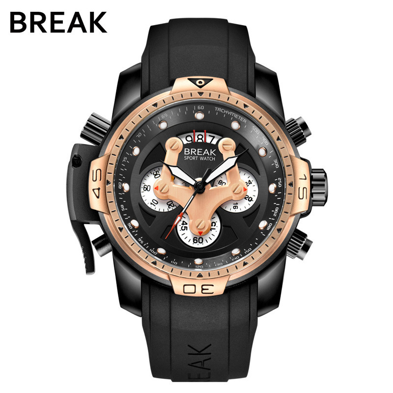 BREAK 5601 Men'S Fashion Casual Silicone Quartz Auto Date Luminous Pointer Watch