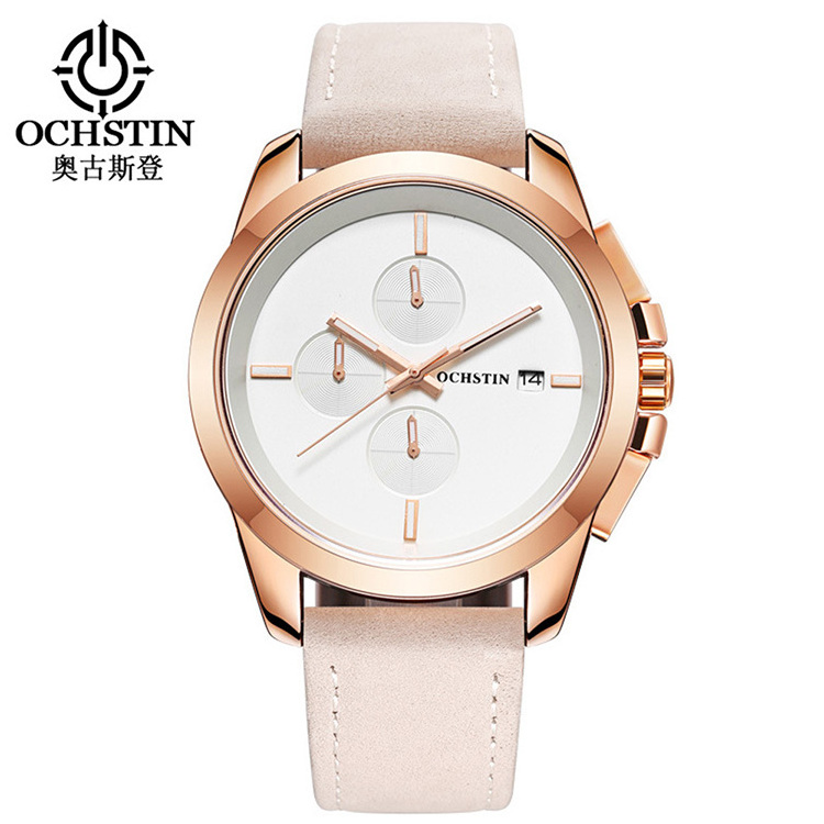 OCHSTIN AGQ059A Leather Watch Cuff Simple Display Analog Quartz Luxury Steel Case Day Watch For Men