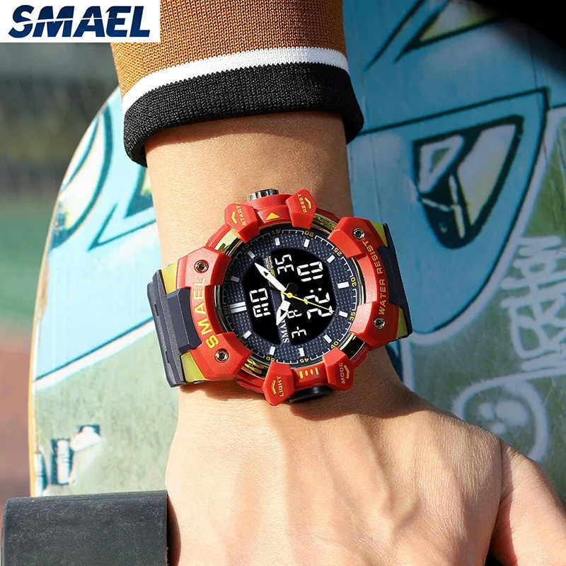 Smael 8080 Brand Shock Resistant Sports Watch Men Waterproof Dual Time ANALOG-DIGITAL Analog Digital LED High Quality Watch