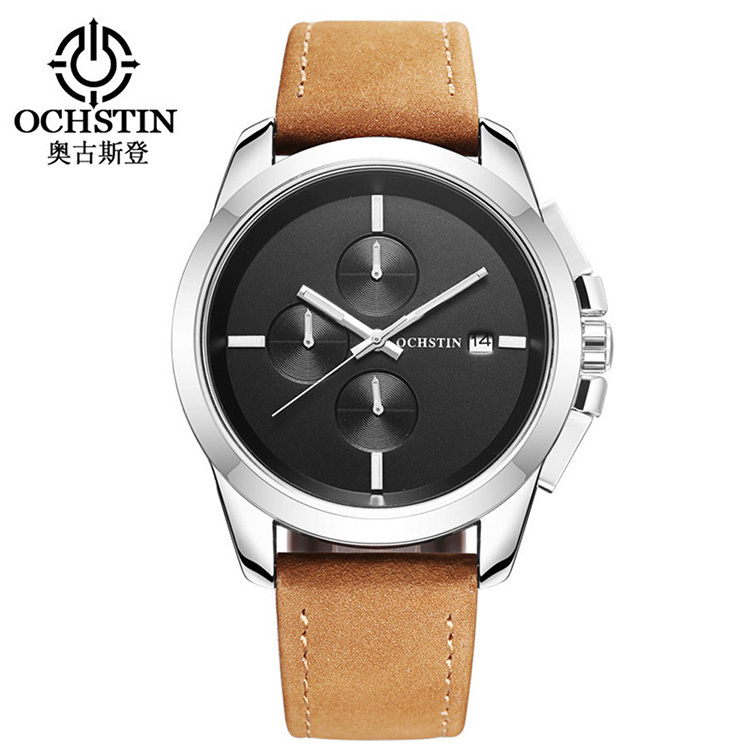 OCHSTIN AGQ059A Leather Watch Cuff Simple Display Analog Quartz Luxury Steel Case Day Watch For Men