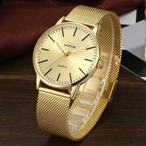 Wwoor 8832 Reloj Relogio Round Big Dial Gold Color Simple Top Quality Business Quartz Man Wrist Watch Charm Mesh Steel Watches