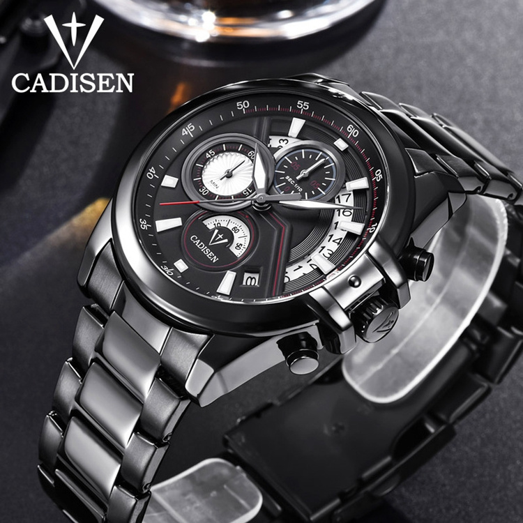 CADISEN 9016G Mens chronograph fashion leather steel strap quartz watches date  designer classic luxury watch