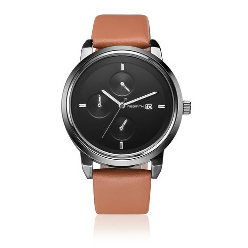 REBIRTH RE023 Simple Disk Design Women Watch Leather Strap Watches For Women Analog Quartz Watches