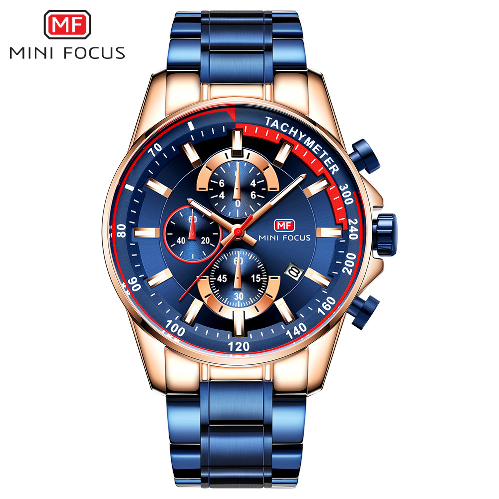 MINI FOCUS MF0218G Luxury Brand Men Watches Stainless Steel 3 Chronograph Drop Shipping High Quality Quartz Watch for Men