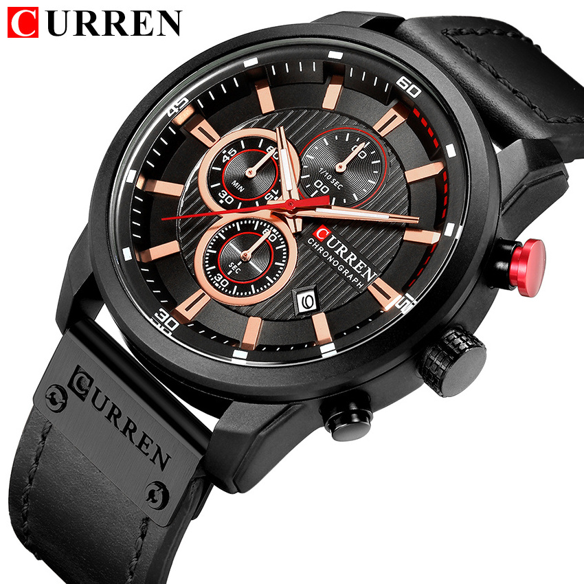 CURREN 8291 Men's Watches Quartz Movement Fashion&Casual Auto Date Leather Band Watches