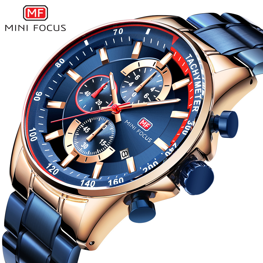 MINI FOCUS MF0218G Luxury Brand Men Watches Stainless Steel 3 Chronograph Drop Shipping High Quality Quartz Watch for Men