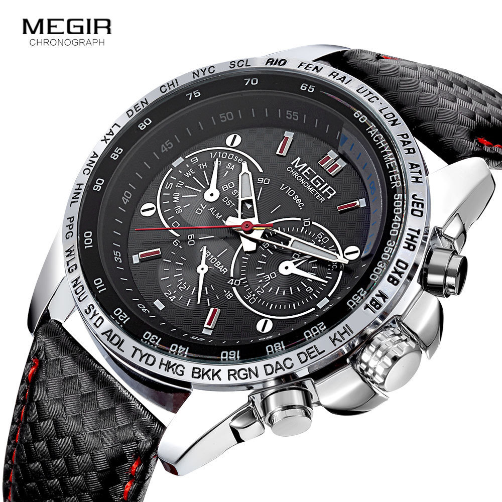 Megir 1010 Fashion Men's Quartz Wristwatch Reloj Montres Homme Chronograph Waterproof Leather Watches Casual Watch For Male Man