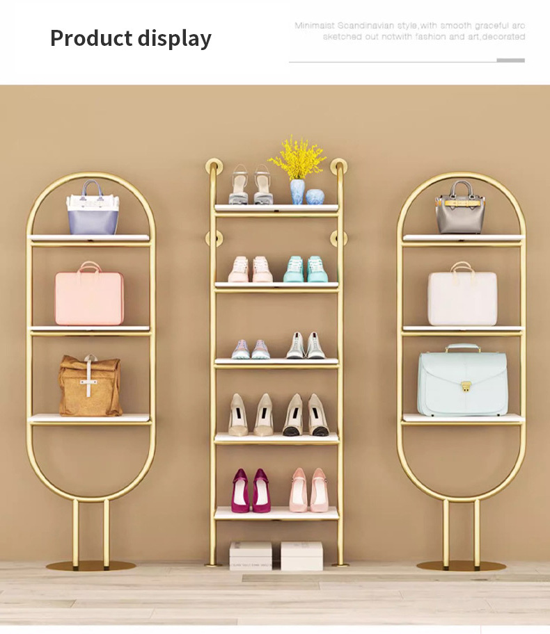 Multi-layer Shop Gold Metal Display Stand Gold Shoe Bag Storage Display Rack Arch Shelves for Perfumes Display