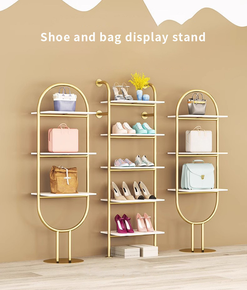 Multi-layer Shop Gold Metal Display Stand Gold Shoe Bag Storage Display Rack Arch Shelves for Perfumes Display