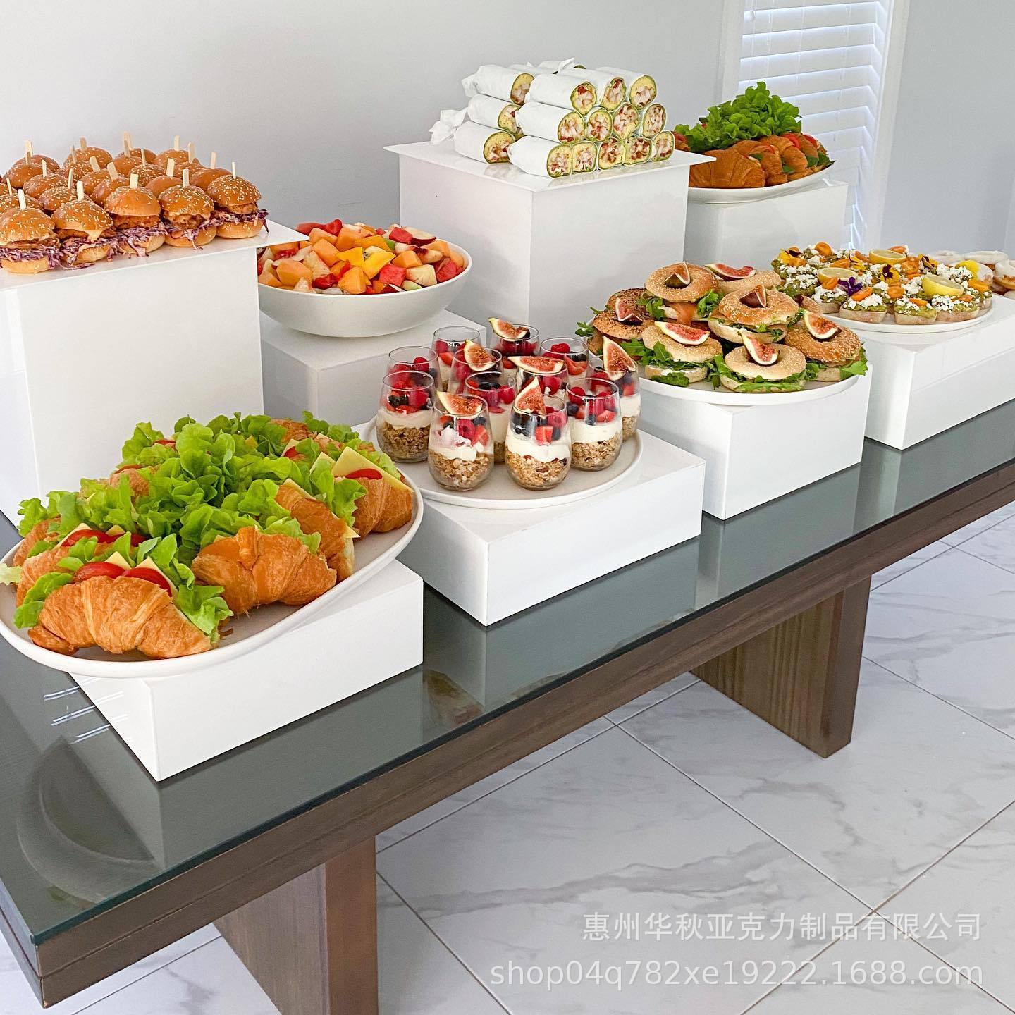 White Buffet Acrylic Riser Cube Display Set of 8 Square Food Dessert Display Stand