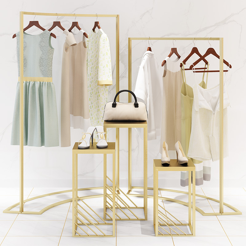 Boutique Shop Commercial Garment Shelf Metal Clothing Stand Gold Clothes Display Rack