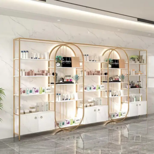 Custom Cosmetic Shelves Display Cabinet Stand And Makeup Display Wall Showcase For Retail Makeup Store