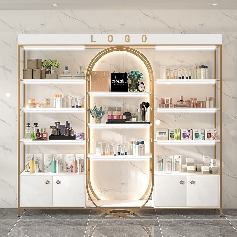 Custom Cosmetic Shelves Display Cabinet Stand And Makeup Display Wall Showcase For Retail Makeup Store