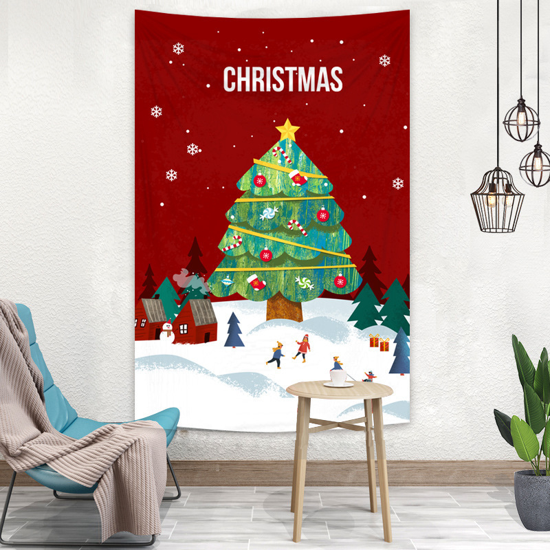 Merry Christmas Festival Theme Polyester Peach Skin Fabric Rectangle Home Decorative Wall Hanging Tapestry