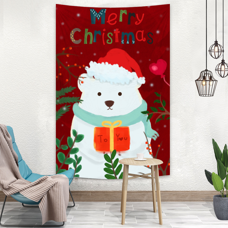 Merry Christmas Festival Theme Polyester Peach Skin Fabric Rectangle Home Decorative Wall Hanging Tapestry