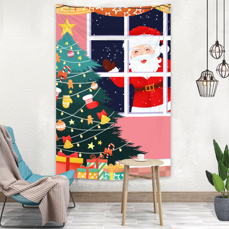 Merry Christmas Festival Theme Polyester Peach Skin Fabric Rectangle Home Decorative Wall Hanging Tapestry