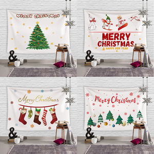 Merry Christmas Festival Theme Polyester Peach Skin Fabric Rectangle Home Decorative Wall Hanging Tapestry