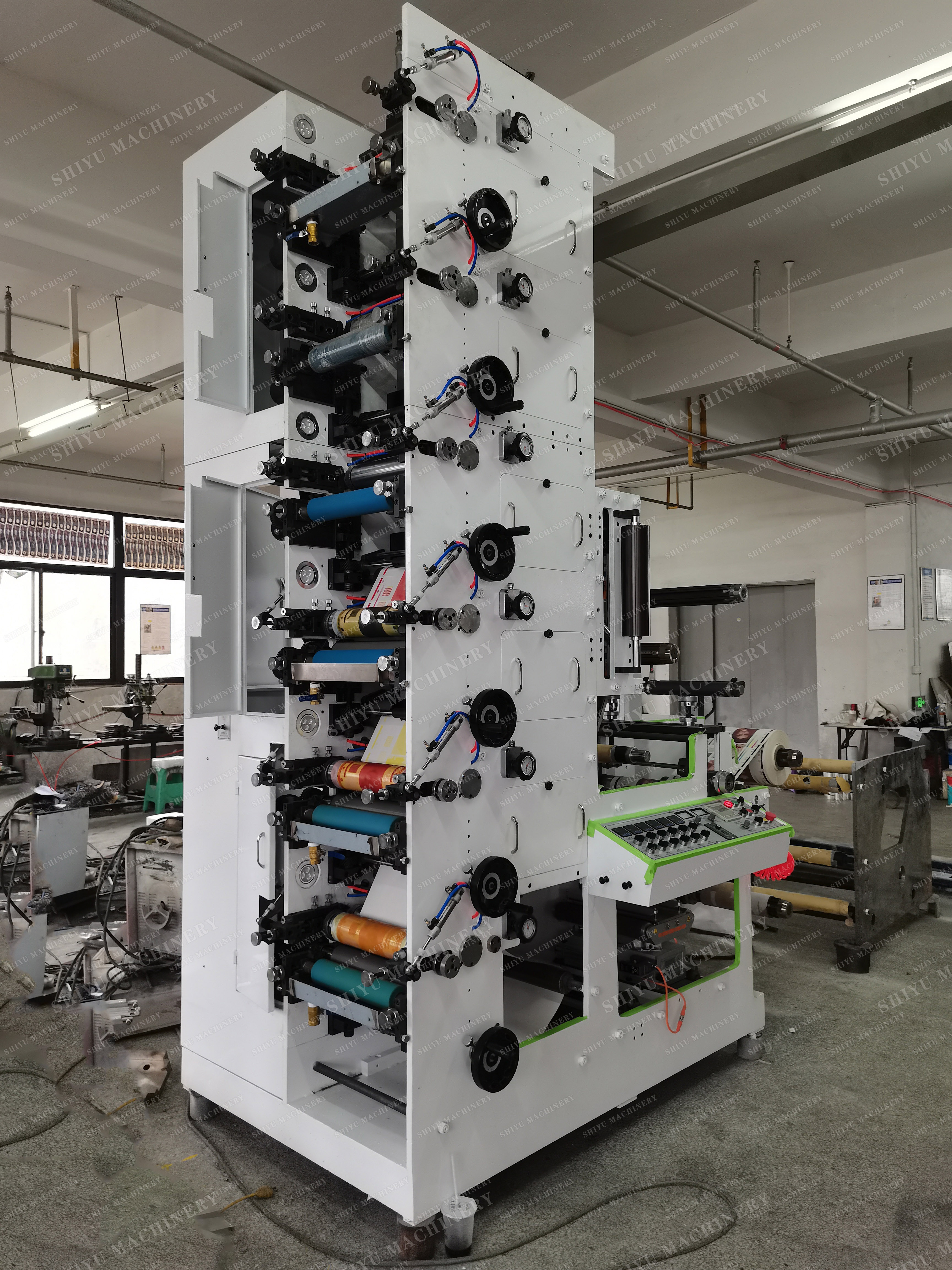 3 inch air shaft pvc shrink plastic film paper bag label Flexo Printing Machine, LED UV oven sticker flexographic press printer