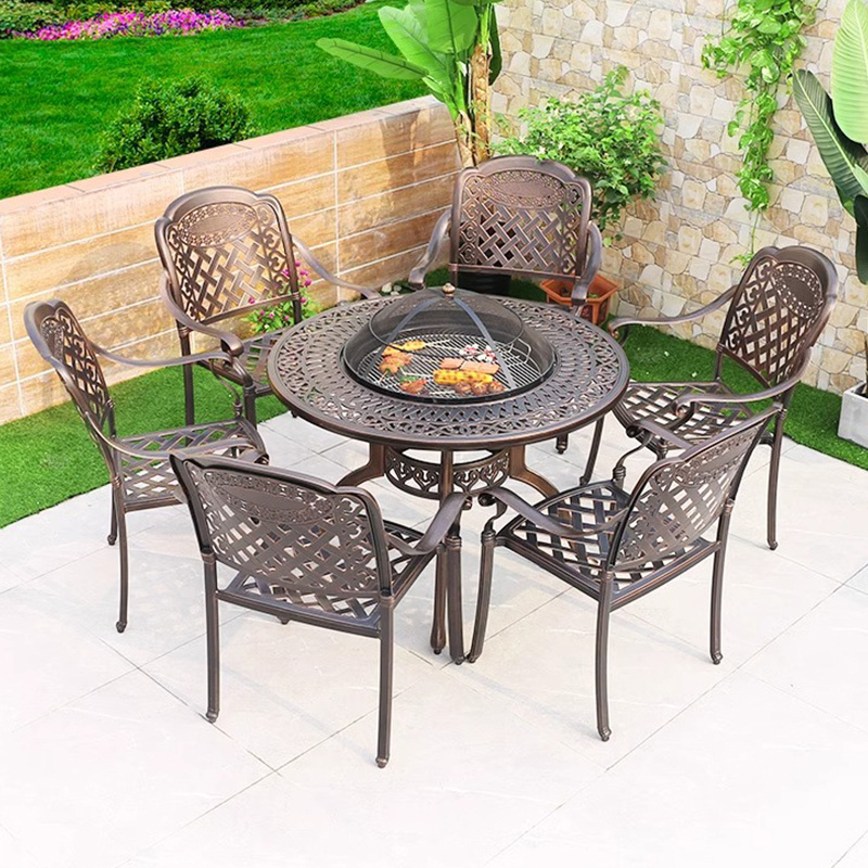 Outdoor Patio Garden Furniture Cast Aluminum Barbecue Grill Table Fire Pit Dining Table Charcoal Bbq Table