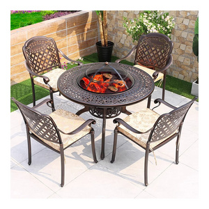 Outdoor Patio Garden Furniture Cast Aluminum Barbecue Grill Table Fire Pit Dining Table Charcoal Bbq Table