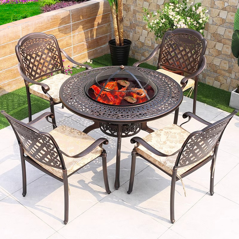 Multifunctional luxury outdoor furniture die casting aluminum bbq table and chairs in Restaurant hotel