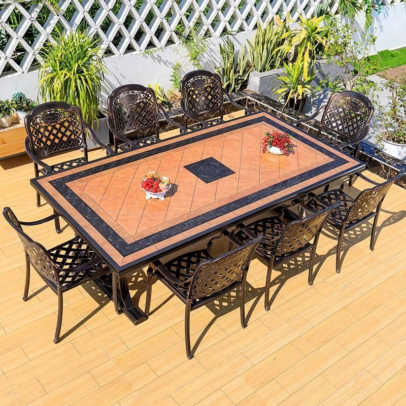 Luxury Cast Aluminum Patio Furniture Sets With Fire Pit Outdoor Bbq Restaurant Table And Chairs