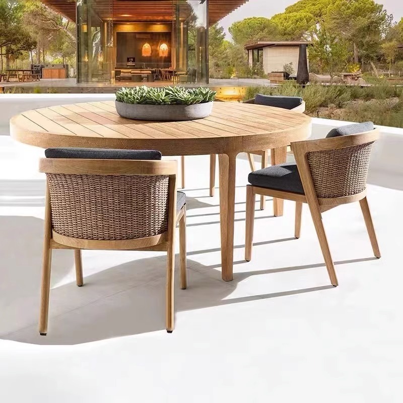 Simple furniture teak wood chair and table outdoor dining set for garden