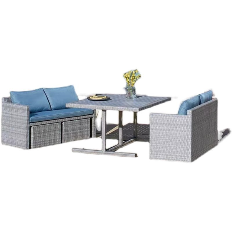 Outdoor rattan sofa set patio deck sofa balcony storage space-saving table and chairs restaurant double sofa card seat