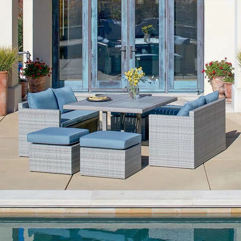 Outdoor rattan sofa set patio deck sofa balcony storage space-saving table and chairs restaurant double sofa card seat