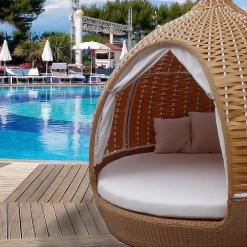 Patio Round Rattan Daybed Furniture Garden Backyard Swimming Pool Outdoor Rattan Wicker Birdcage Sun Bed