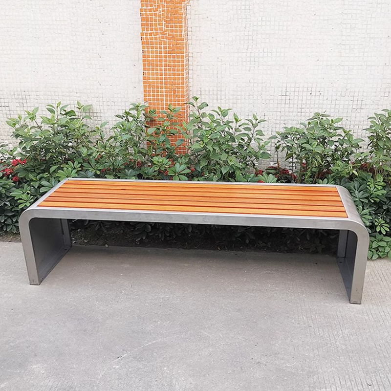 Public Park Cast Aluminum Recycled Plastic Wood Long Bench Seat Outdoor Furniture Seating Bench Outside Garden Patio Bench Chair