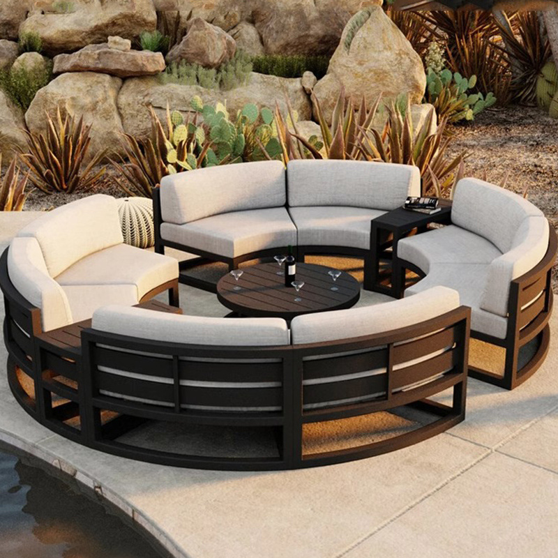 Modern High-Quality Factory Direct Price semi-circular popular Aluminium Rattan Wicker Outdoor Garden Patio Sofa