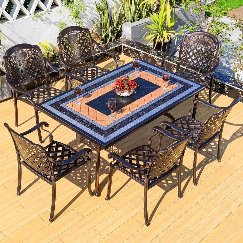 Luxury Cast Aluminum Patio Furniture Sets With Fire Pit Outdoor Bbq Restaurant Table And Chairs