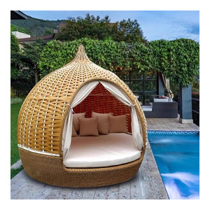 Patio Round Rattan Daybed Furniture Garden Backyard Swimming Pool Outdoor Rattan Wicker Birdcage Sun Bed