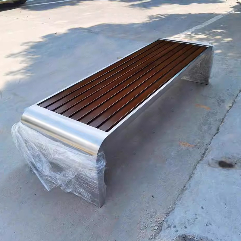 Public Park Cast Aluminum Recycled Plastic Wood Long Bench Seat Outdoor Furniture Seating Bench Outside Garden Patio Bench Chair