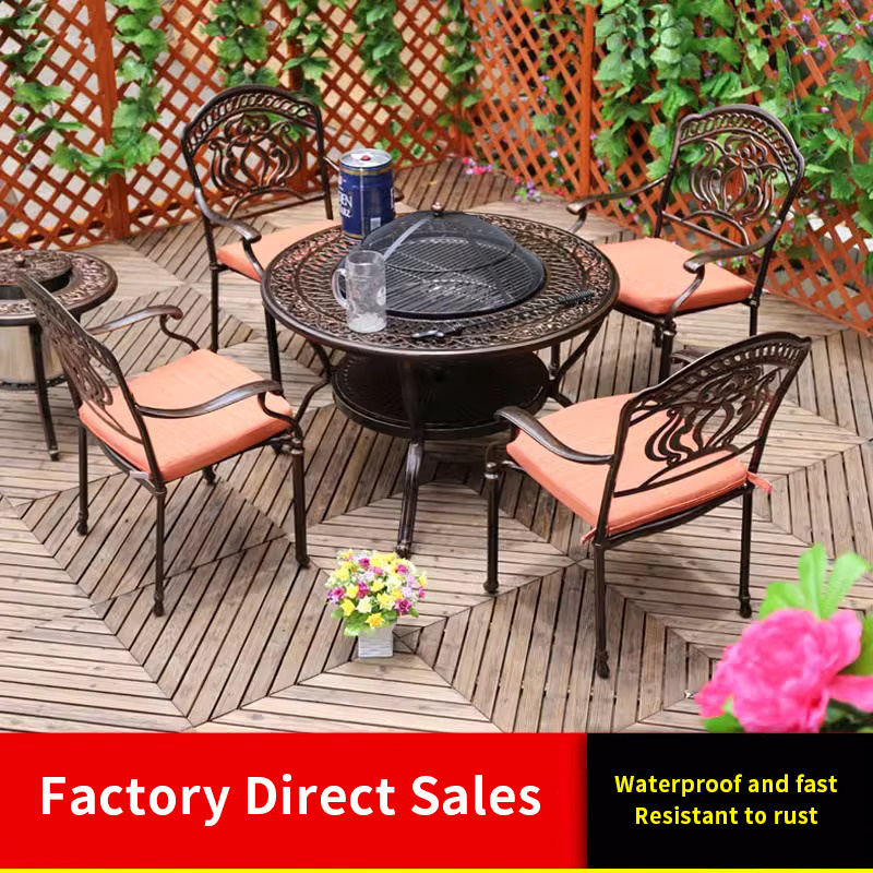 Outdoor Patio Garden Furniture Cast Aluminum Barbecue Grill Table Fire Pit Dining Table Charcoal Bbq Table